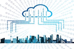 binary cloud illustration raining on city