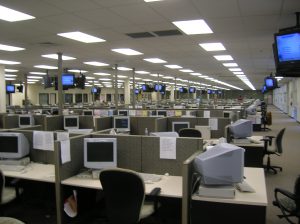 empty call center with computer stations